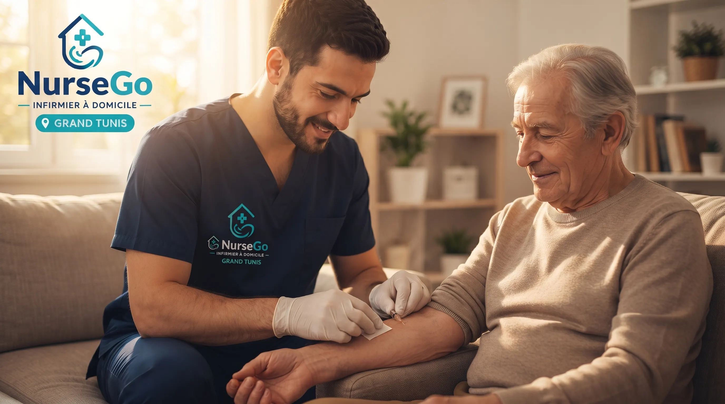 Infirmier NurseGo réalisant un soin à domicile dans le Grand Tunis